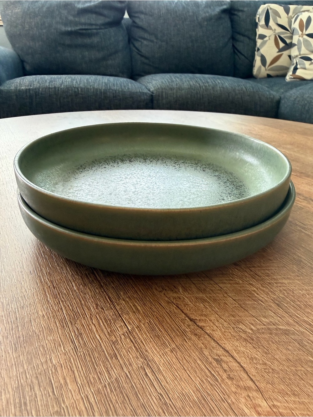 CB2 Drift Green Ceramic Serving Bowl - Sleek Matte Finish - Set of 2